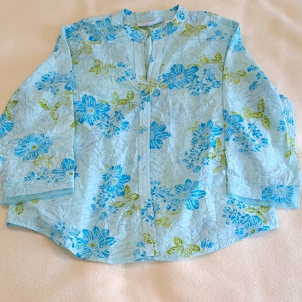 Floral Blue and Green Blouse